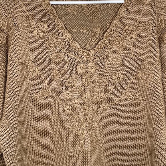 Vintage 90s Express Boho Embroidered Floral V-neck Sweater Sz L Cottagecore Y2K - Picture 3 of 16